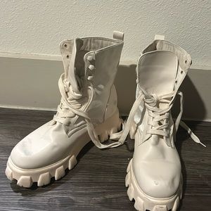 Public Desire Cream Combat Boots - UK Size 7, US Size 9, Worn